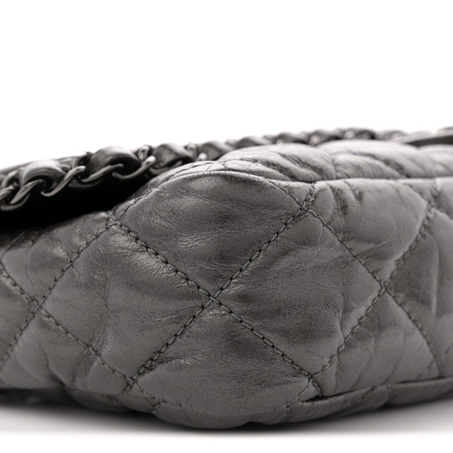 Metallic Calfskin Quilted Medium Chain Me Flap Grey