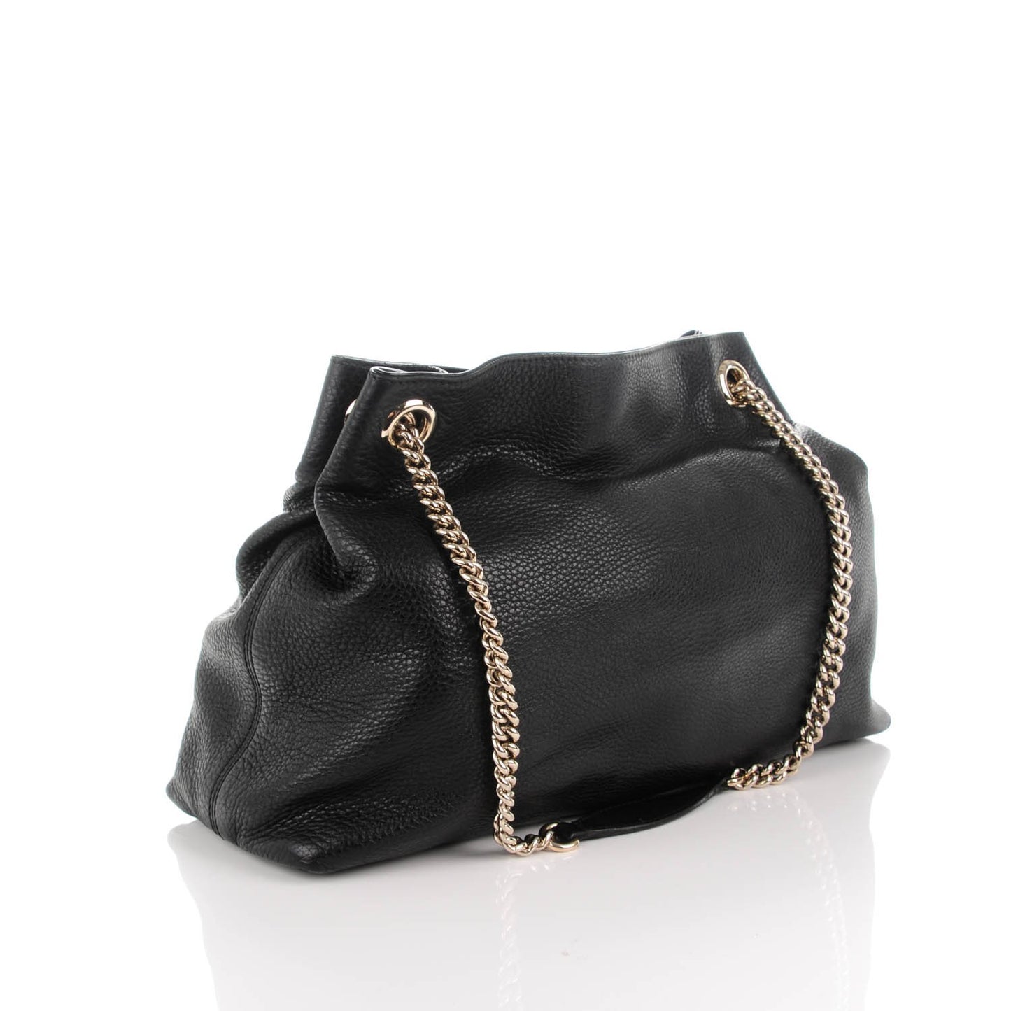 Pebbled Calfskin Medium Soho Chain Shoulder Bag Black