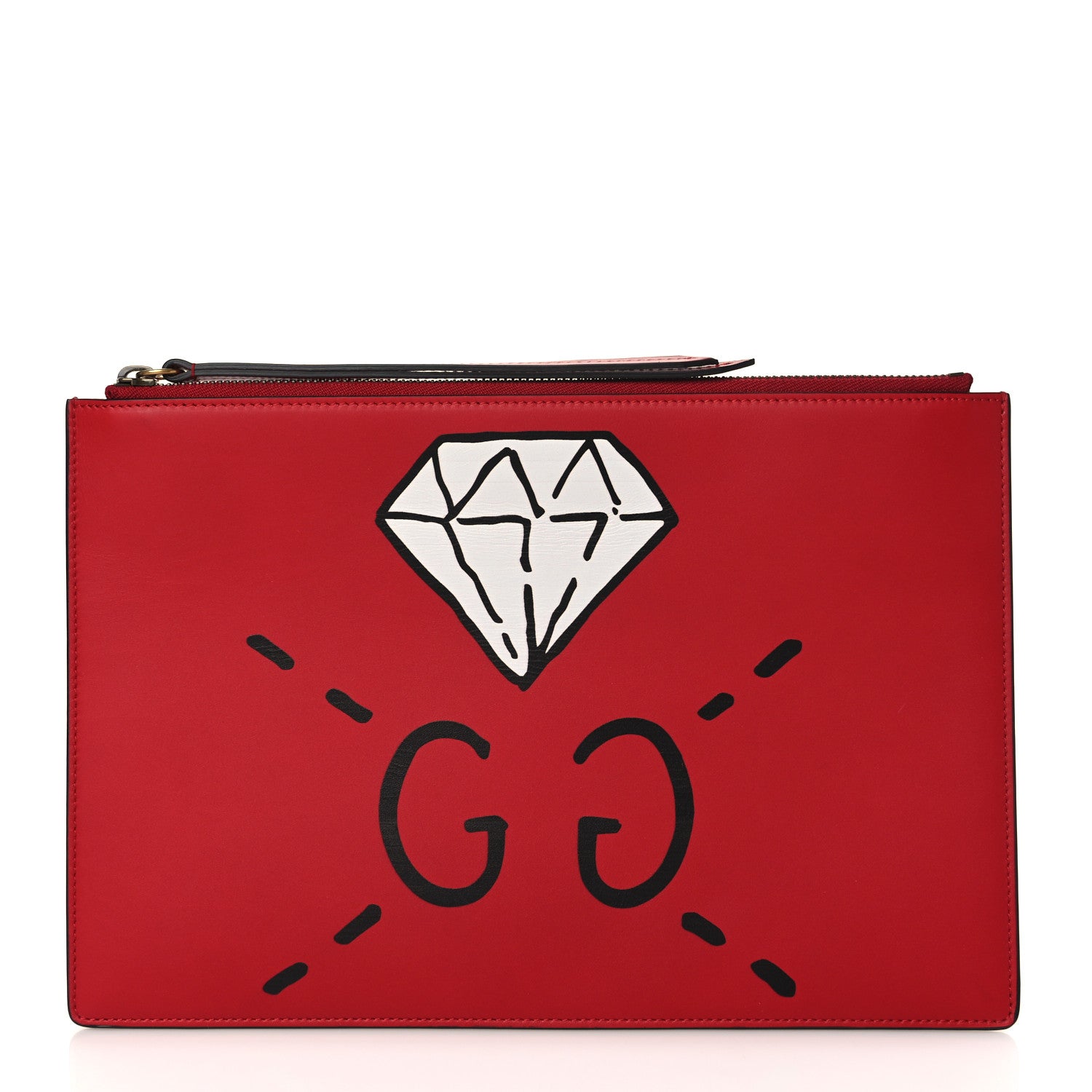 Gucci Calfskin GucciGhost Print Pouch Hibiscus Red 1 of 11