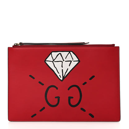 Gucci Calfskin GucciGhost Print Pouch Hibiscus Red 1 of 11