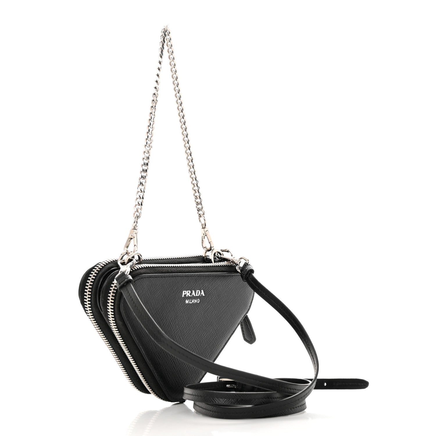 Prada Saffiano Mini Triangle Crossbody Pouch Black 3 of 15