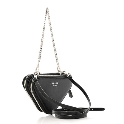 Prada Saffiano Mini Triangle Crossbody Pouch Black 3 of 15