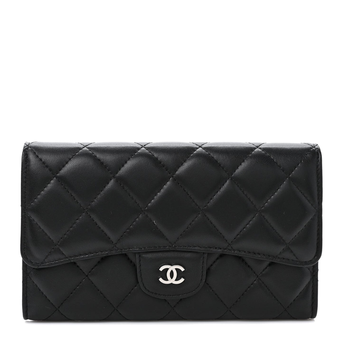 Lambskin Quilted Large Flap Wallet Black