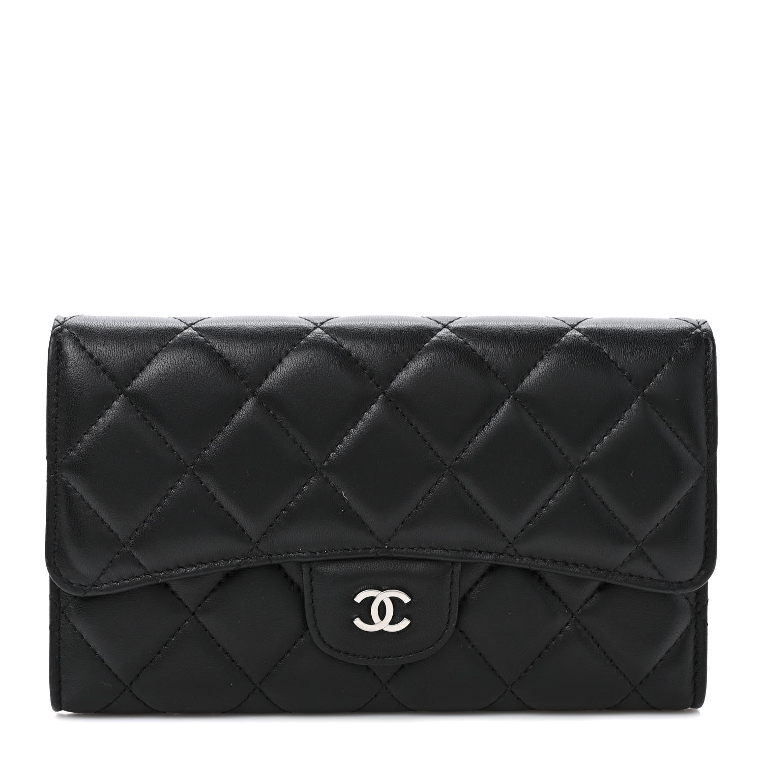 Chanel Lambskin Quilted Large Flap Wallet Black 1 of 7