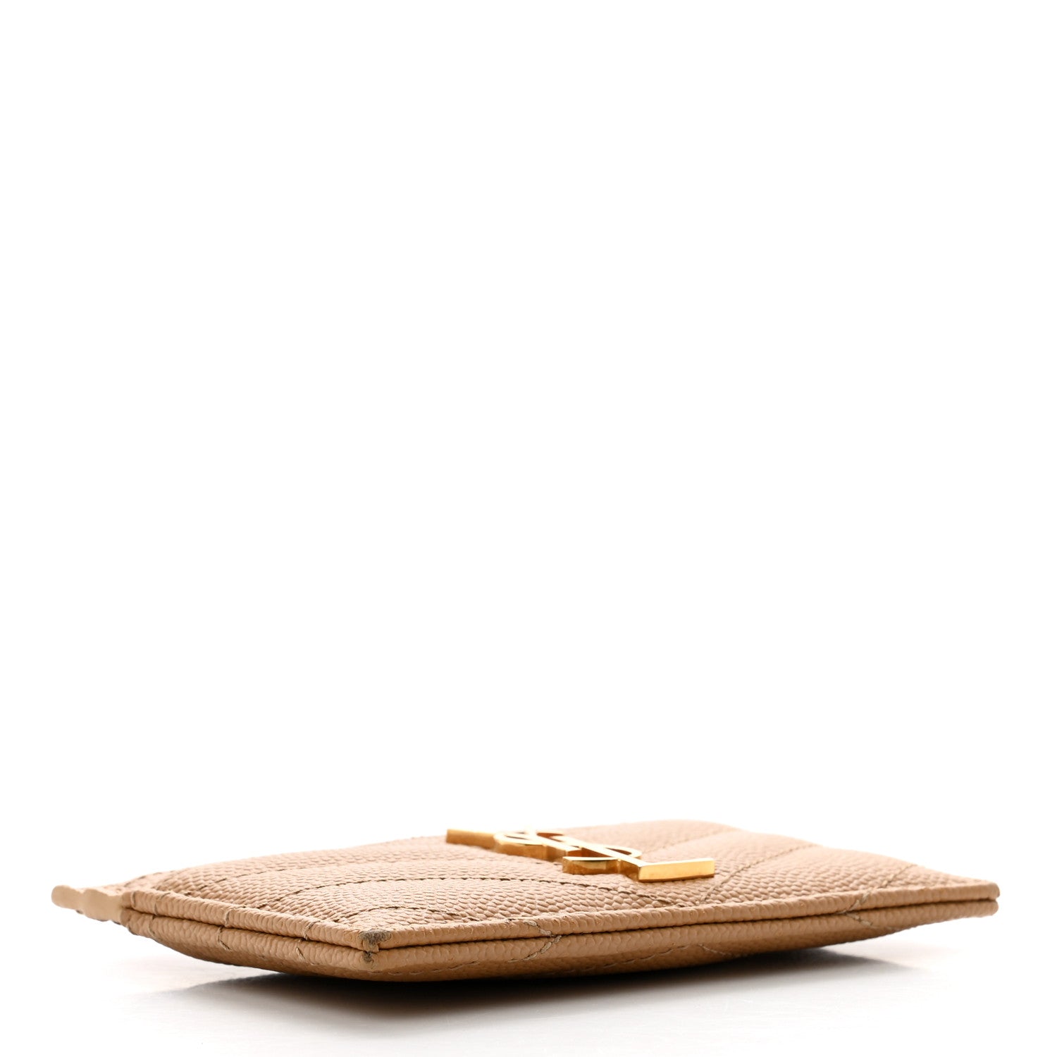 Saint Laurent Grain De Poudre Matelasse Chevron Monogram Credit Card Case Cork 4 of 8