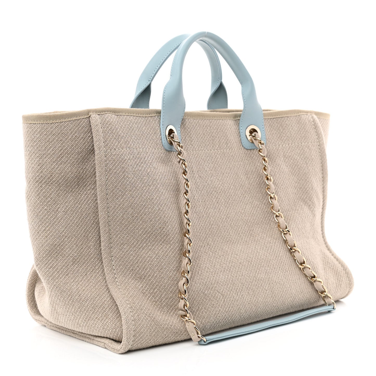 Mixed Fibers Calfskin Medium Deauville Tote Grey Light Blue