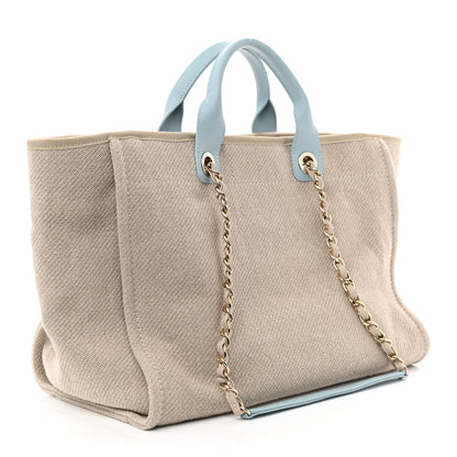 Chanel Mixed Fibers Calfskin Medium Deauville Tote Grey Light Blue 3 of 12