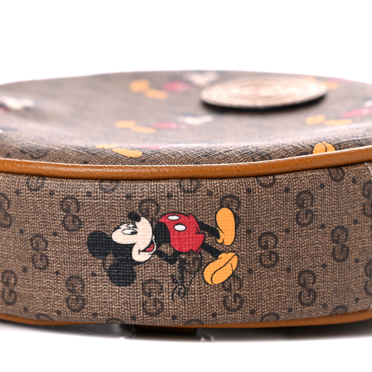Gucci X DISNEY Mini Vintage GG Supreme Monogram Mickey Mouse Round Backpack Beige Vintage Sun Oil 9 of 10