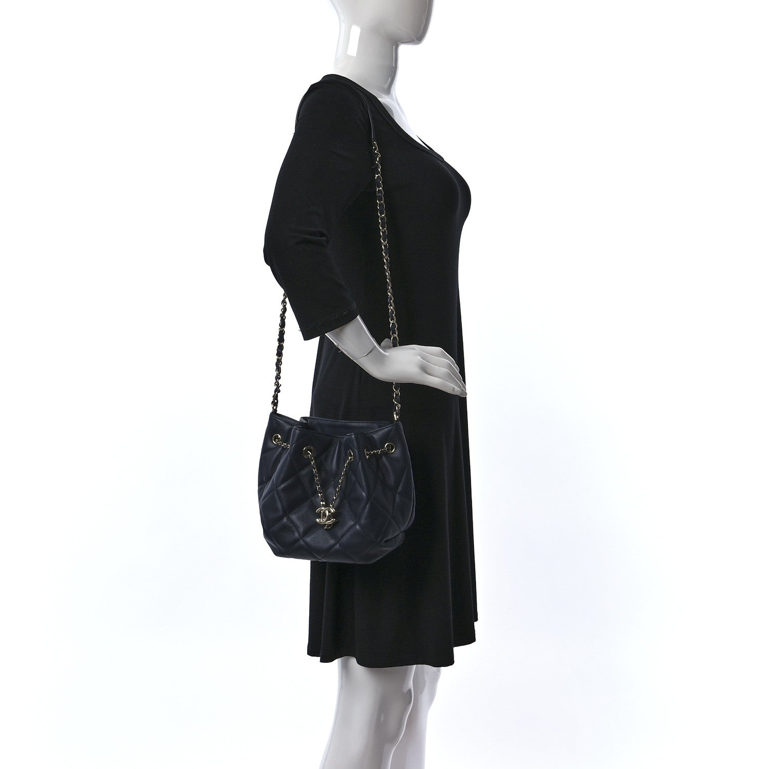 Chanel Lambskin Quilted CC Dweller Drawstring Bucket Bag Navy 2 of 9