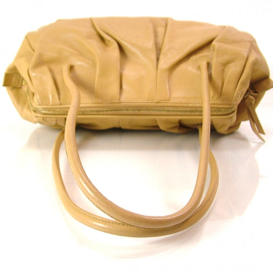 Leather Gathered Tote Camel