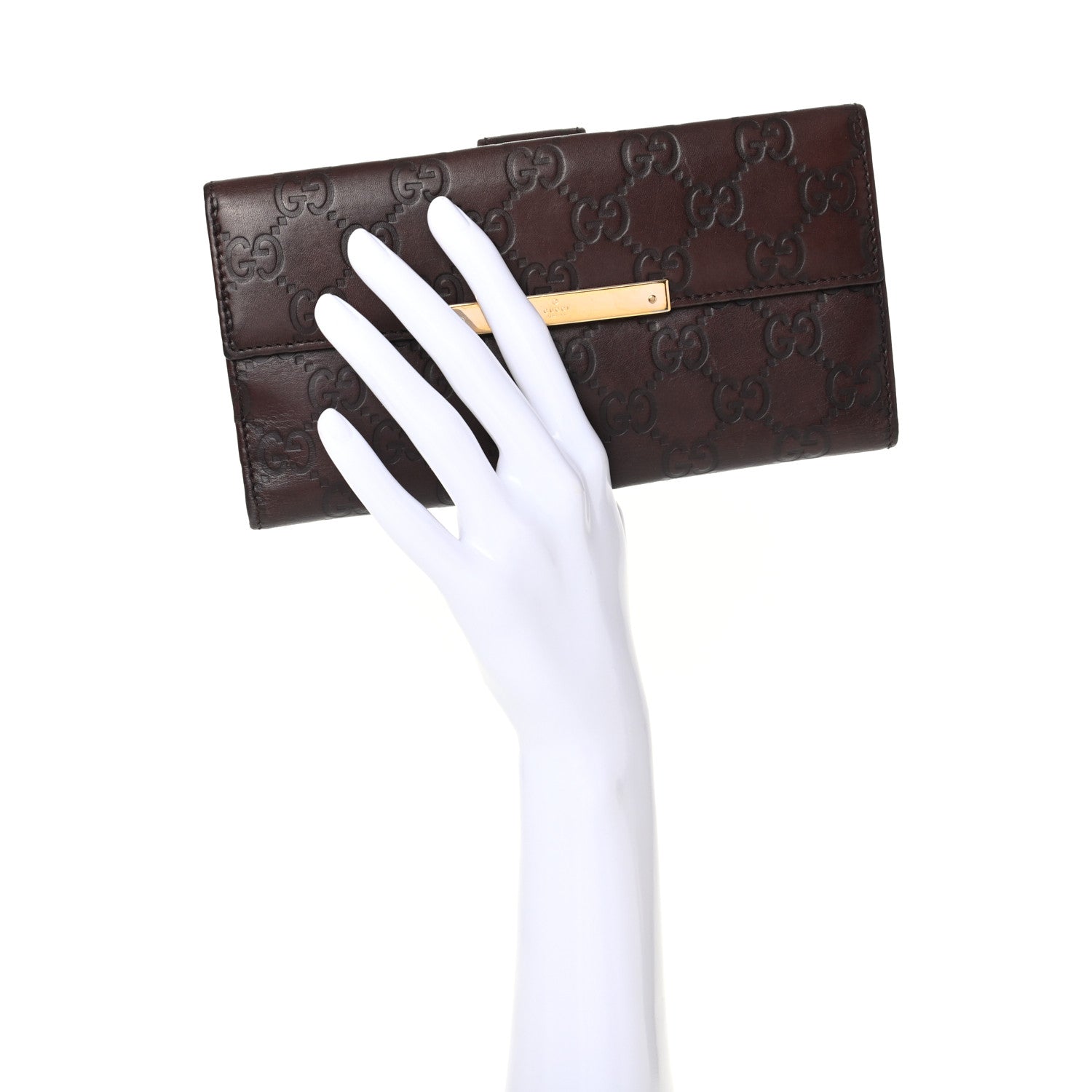 Gucci Guccissima Margaux Calfskin Metal Bar Continental Flap Wallet Chocolate 2 of 8