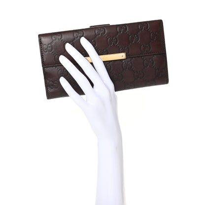 Gucci Guccissima Margaux Calfskin Metal Bar Continental Flap Wallet Chocolate 2 of 8