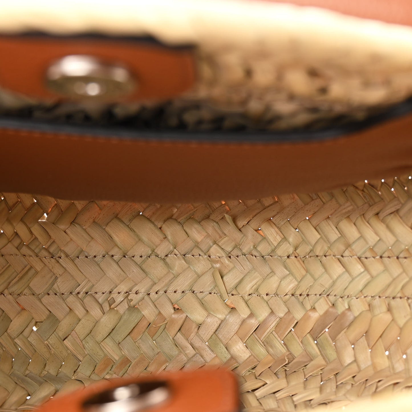 Raffia Small Grain Calfskin Small Marcie Basket Crossbody Tan