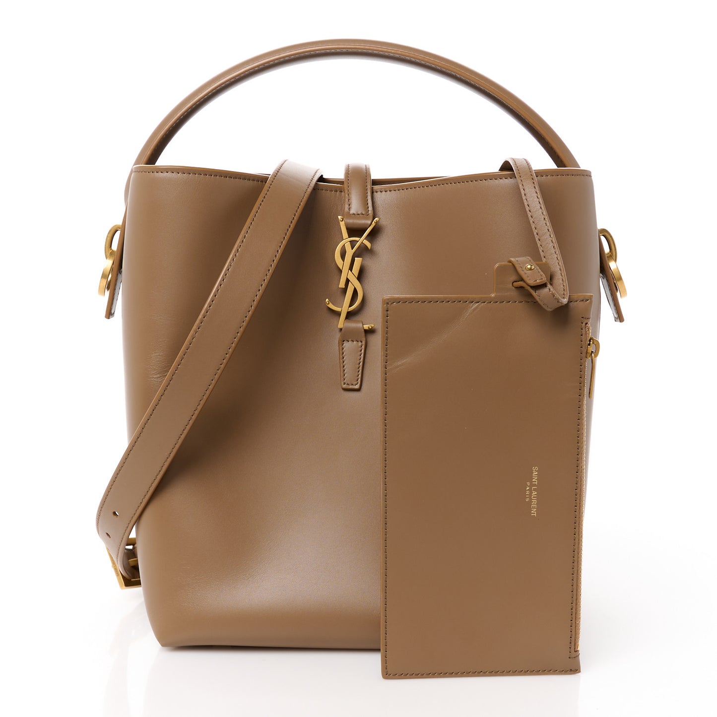 Shiny Calfskin Le 37 Bucket Bag Dark Cork