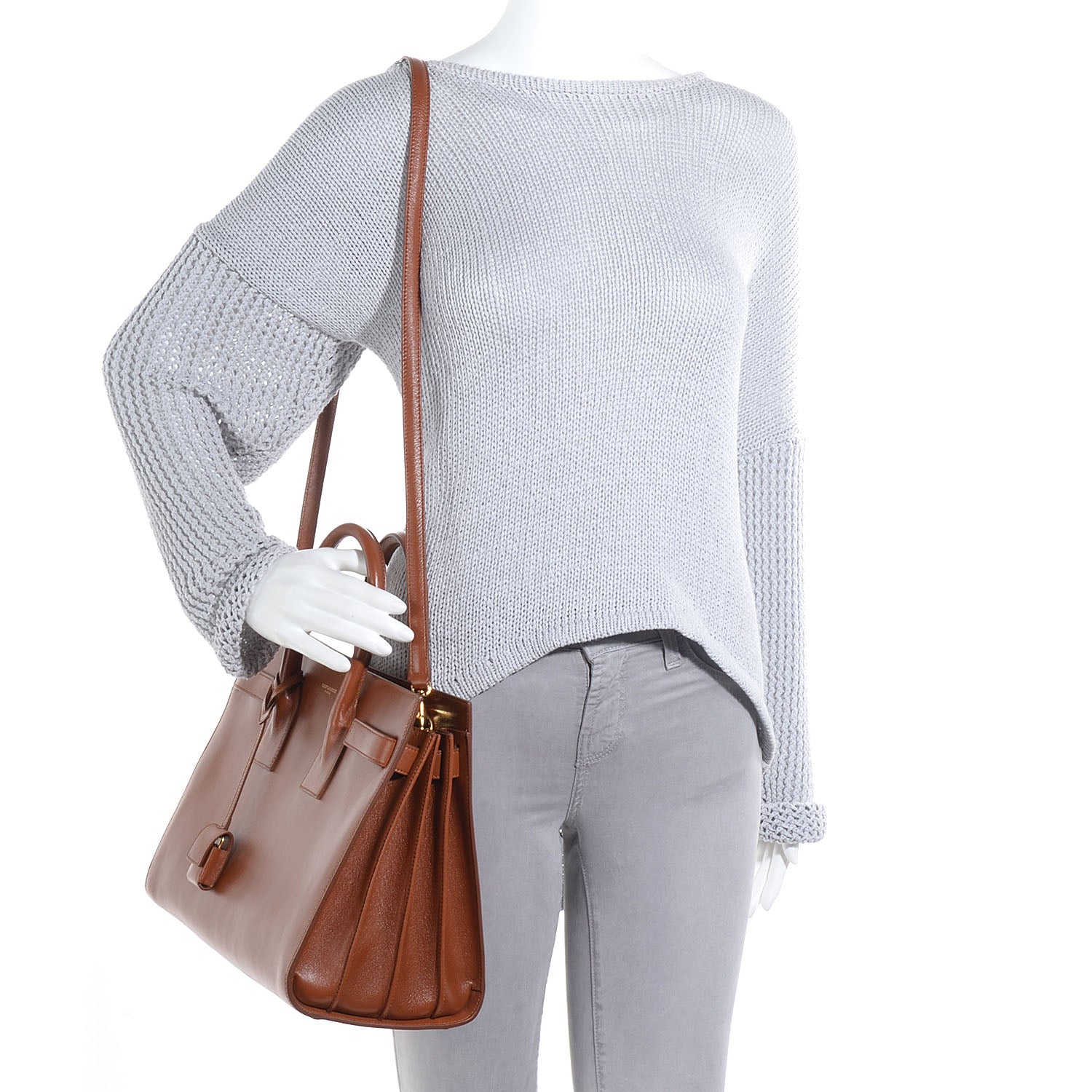 Saint Laurent Calfskin Small Sac De Jour Carryall Dark Camel 2 of 8