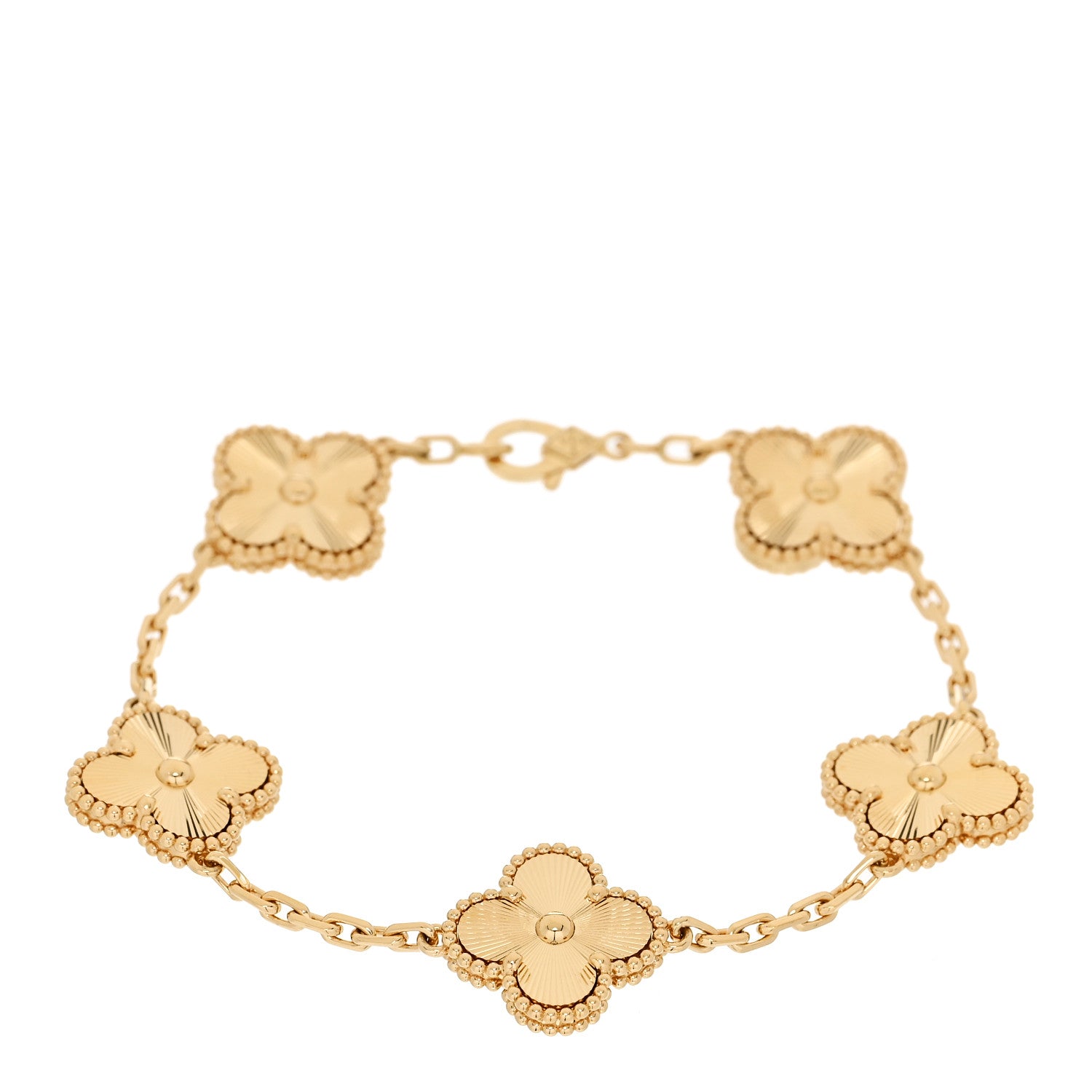 Van Cleef & Arpels 18K Yellow Gold 5 Motifs Guilloche Vintage Alhambra Bracelet 1 of 6