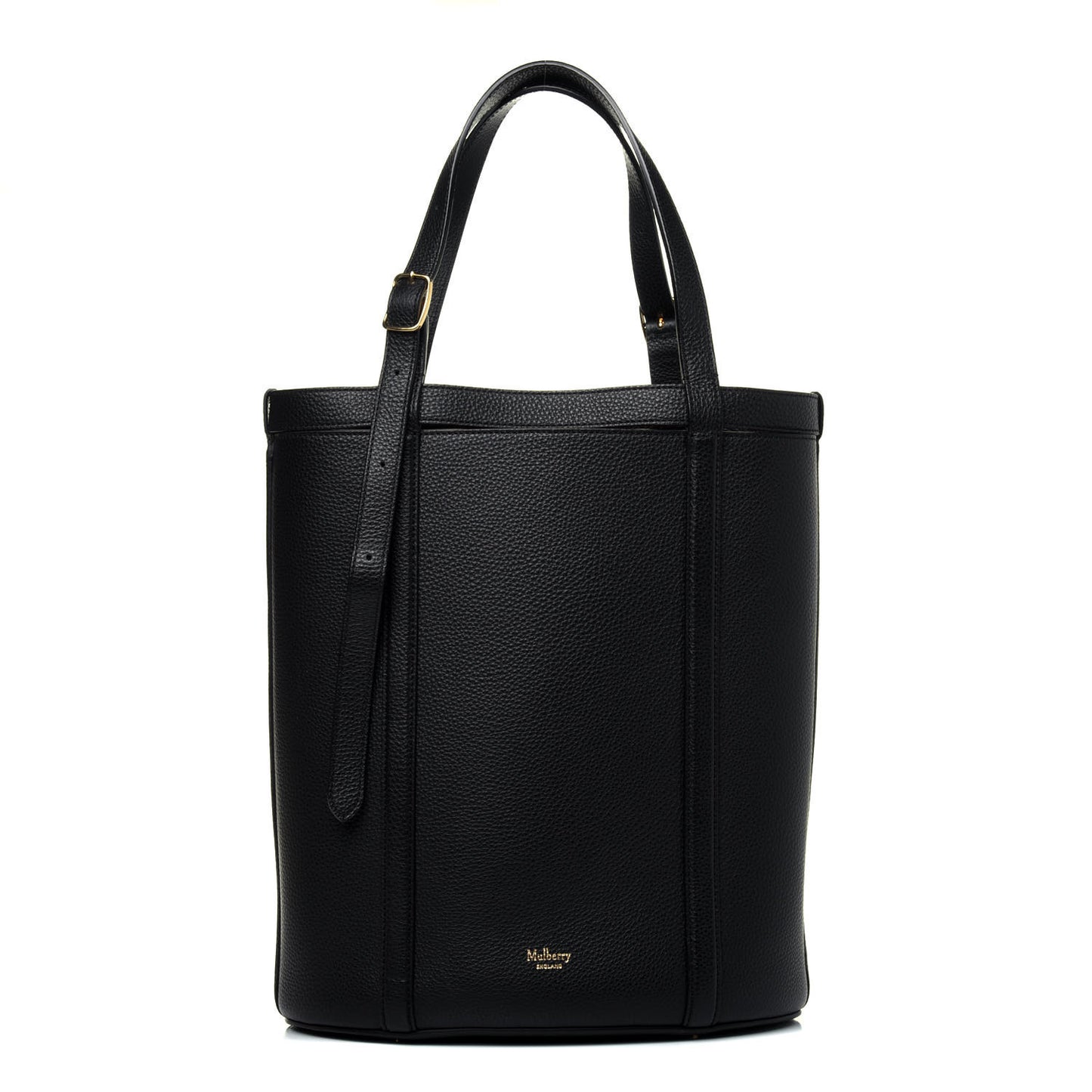 Small Classic Grain Calfskin Bucket Tote Bag Black