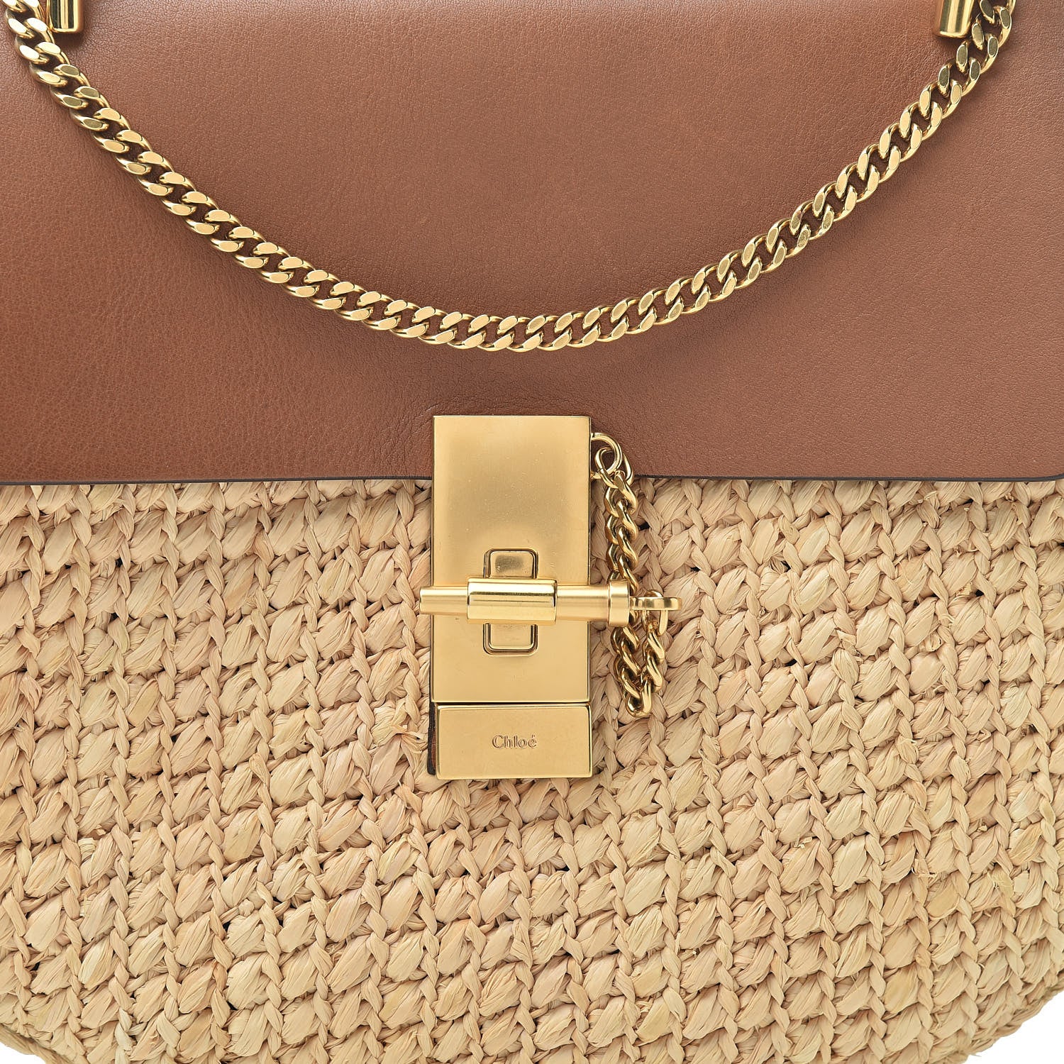 Chloe Calfskin Raffia Drew Chain Shoulder Bag Caramel 8 of 11