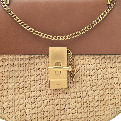 Chloe Calfskin Raffia Drew Chain Shoulder Bag Caramel 8 of 11