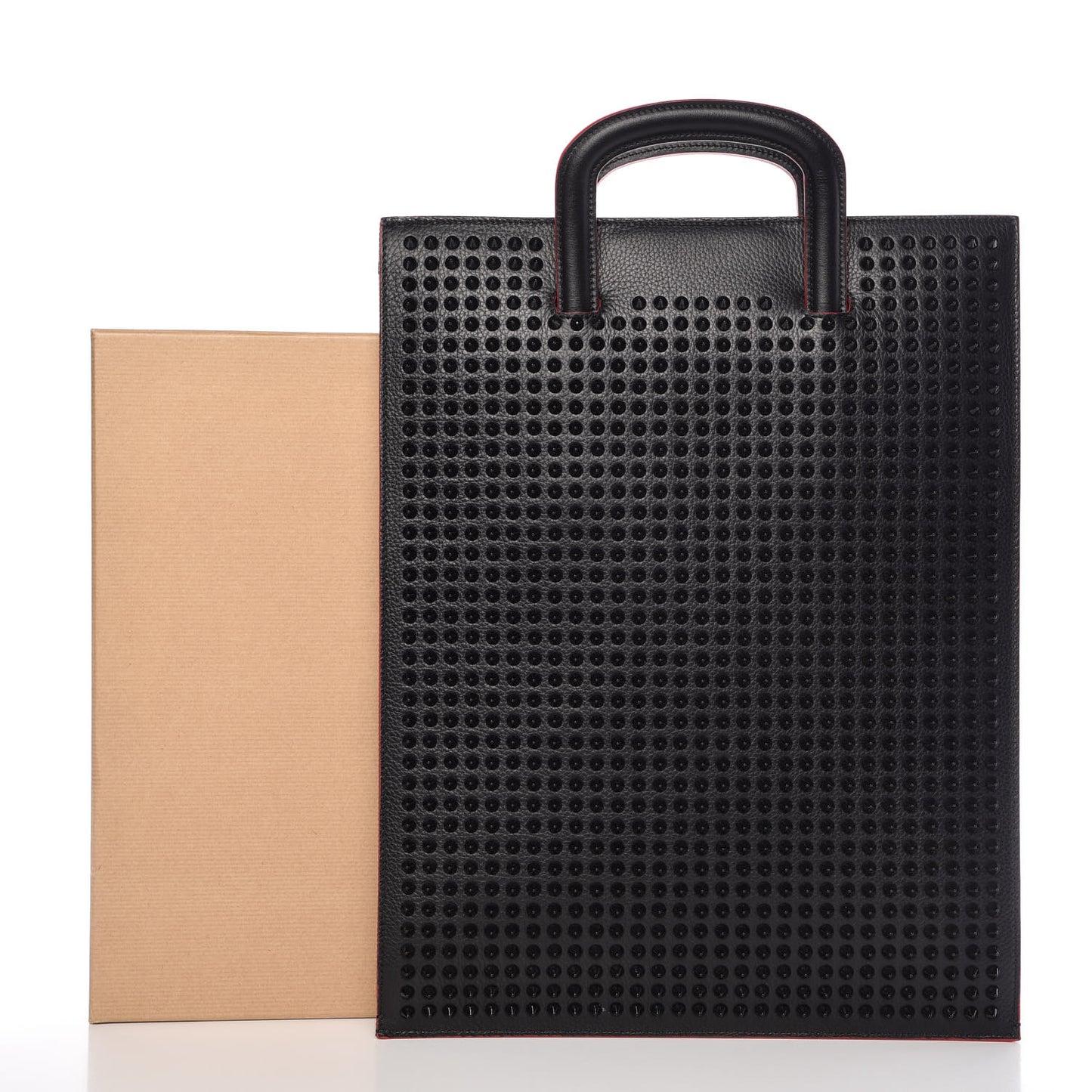 Calfskin Spiked Large Trictrac Portfolio Bag Black