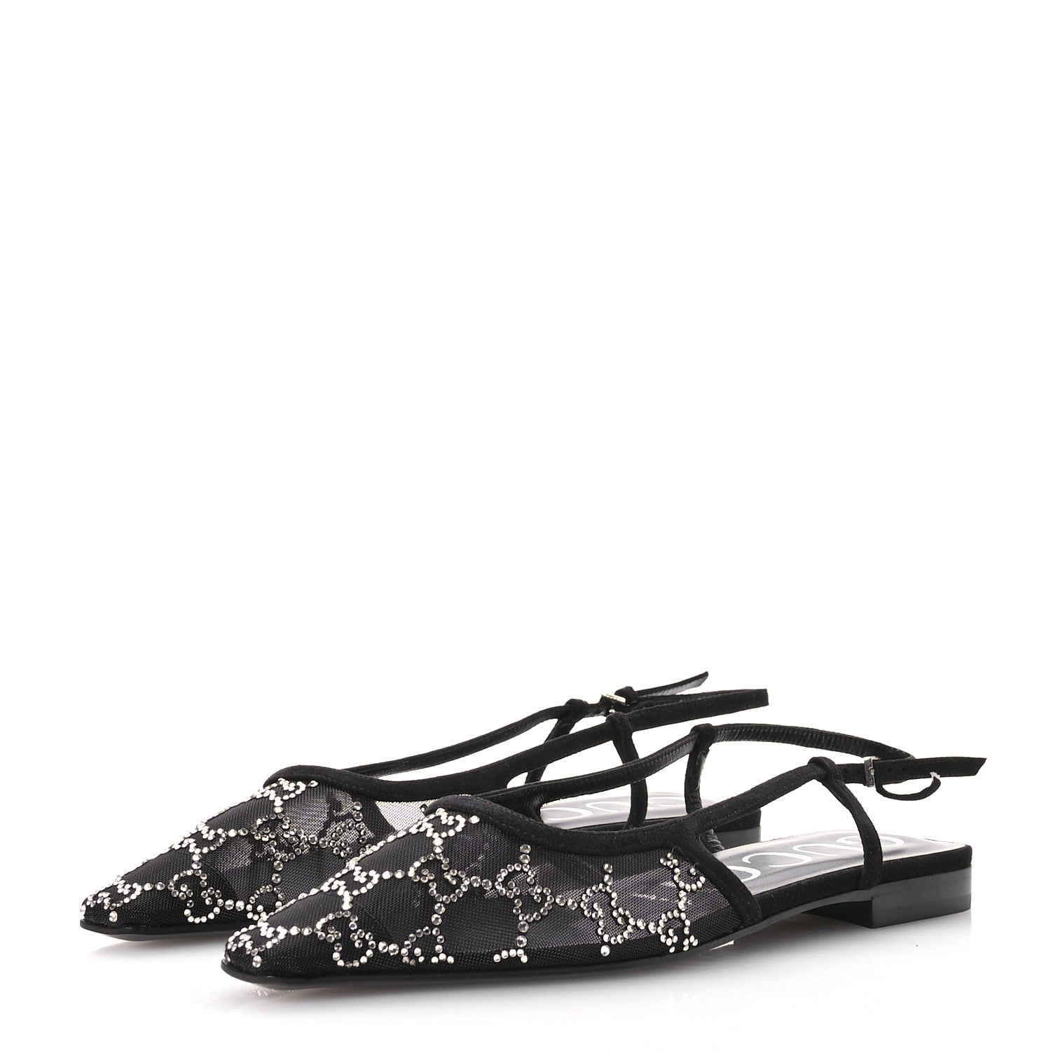 Gucci Tela Retino Kid Scamosciato Crystal GG Monogram Square G Slingback Flat 37 Black 4 of 10