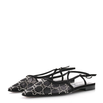 Gucci Tela Retino Kid Scamosciato Crystal GG Monogram Square G Slingback Flat 37 Black 4 of 10