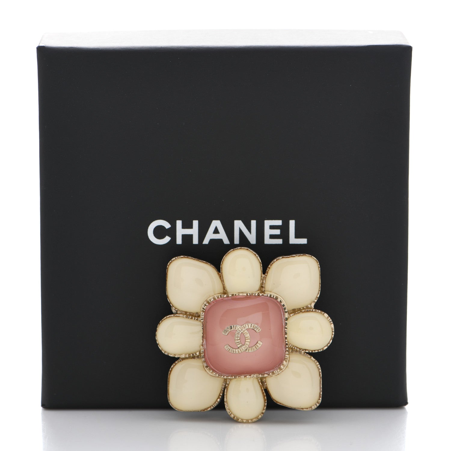 Chanel Gripoix CC Brooch Gold White Pink 5 of 5