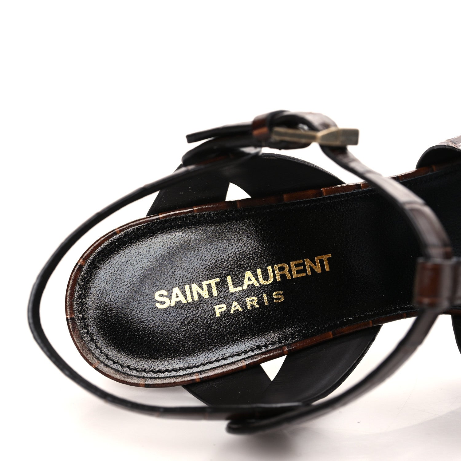 Saint Laurent Calfskin Crocodile Embossed Tribute 105 Sandals 38 Moro 8 of 9