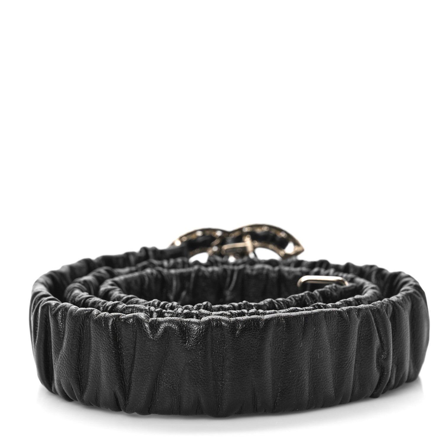 Chanel Lambskin Metal Strass Ruched Chain CC Belt 85 34 Black 2 of 3