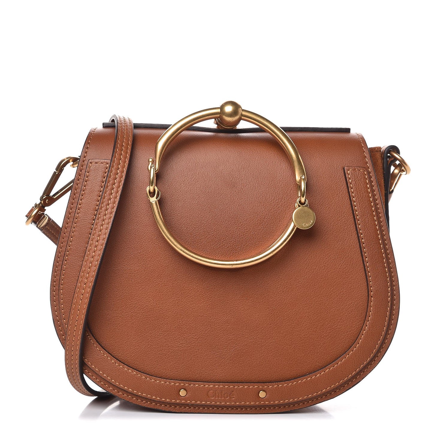 Calfskin Suede Medium Nile Bracelet Bag Caramel