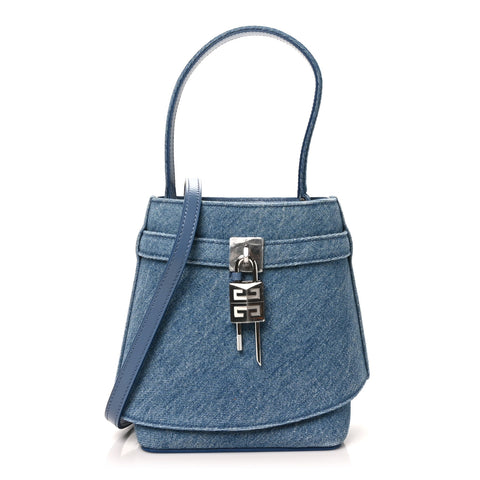 Denim Shark Lock Bucket Bag Medium Blue