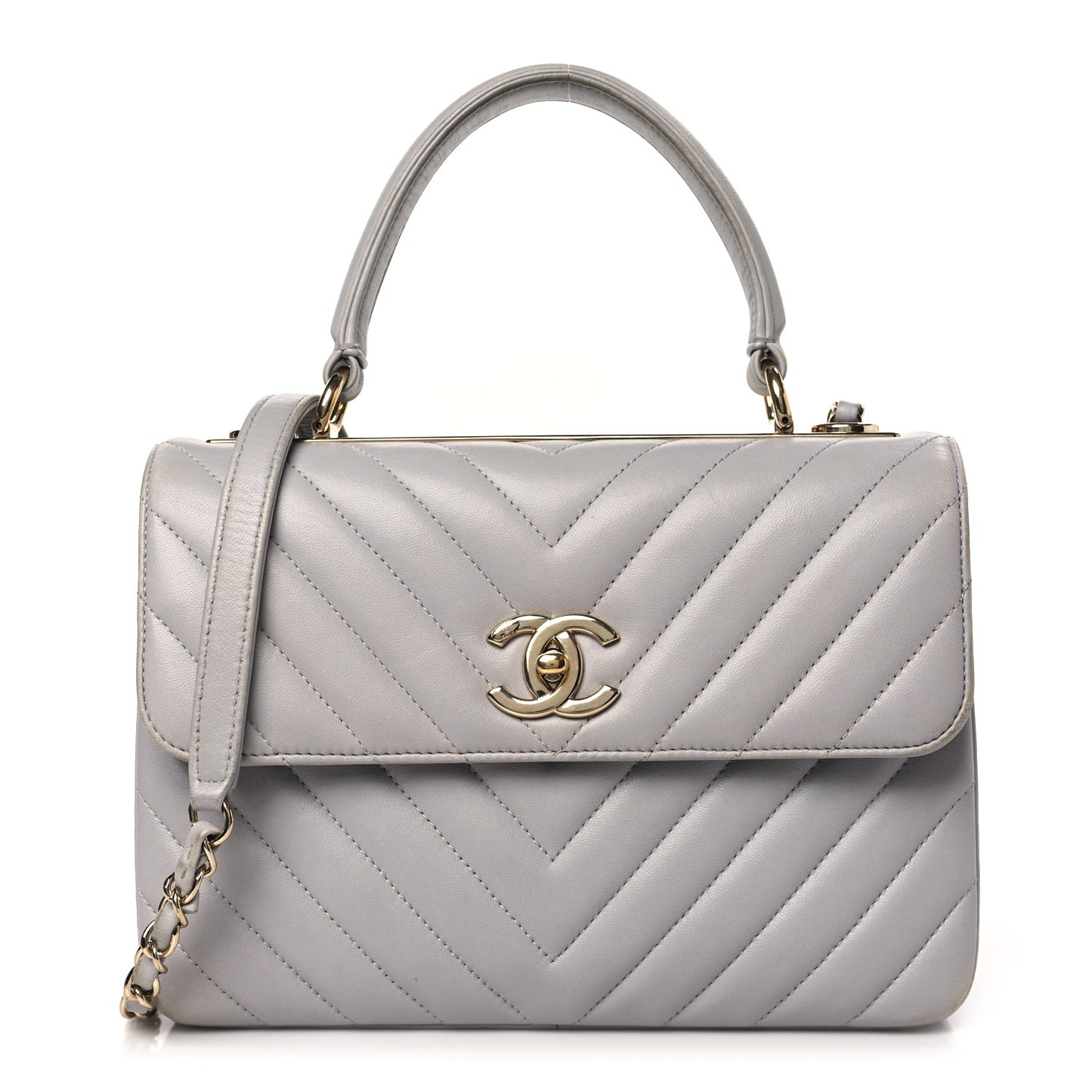 Lambskin Chevron Quilted Small Trendy CC Flap Dual Handle Bag Grey