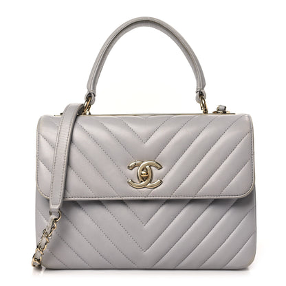 Chanel Lambskin Chevron Quilted Small Trendy CC Flap Dual Handle Bag Grey 1 of 13