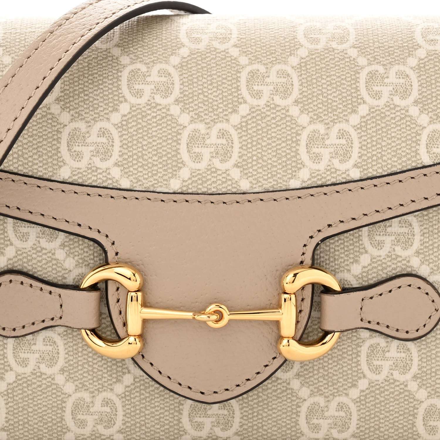 Gucci GG Supreme Monogram Textured Dollar Calfskin Mini Horsebit 1955 Shoulder Bag Beige Mystic White Oatmeal 8 of 10