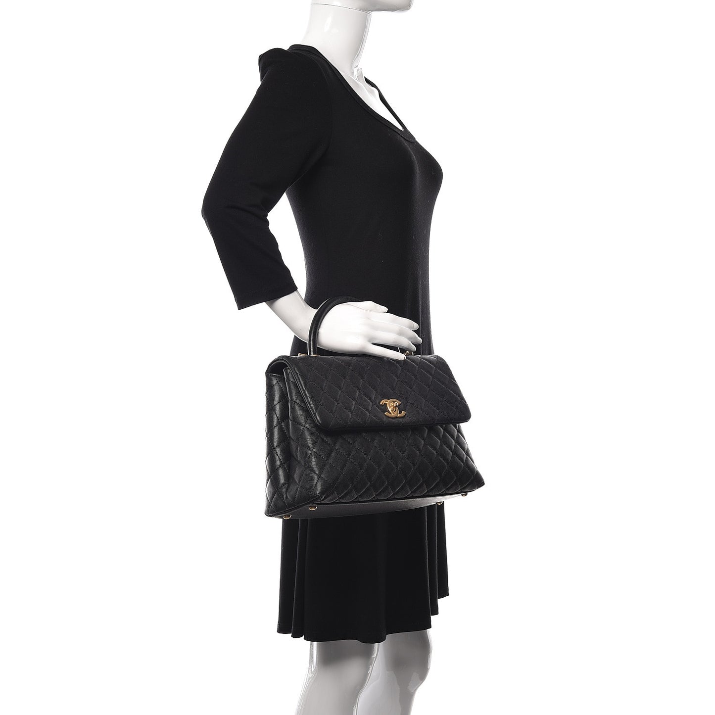 Caviar Quilted Medium Coco Handle Flap Black