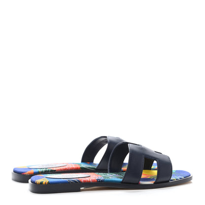 Hermes Calfskin Toucans de Paradis Oran Sandals 37.5 Bleu Indigo 3 of 5