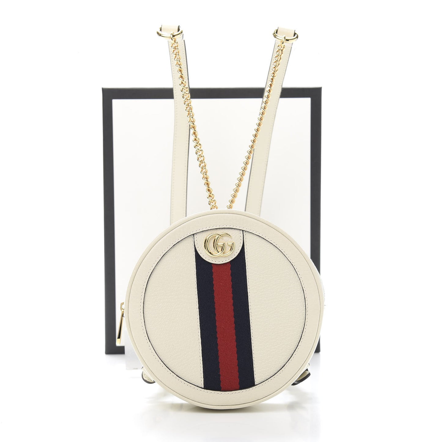 Textured Calfskin Web Mini Ophidia Round Backpack Mystic White