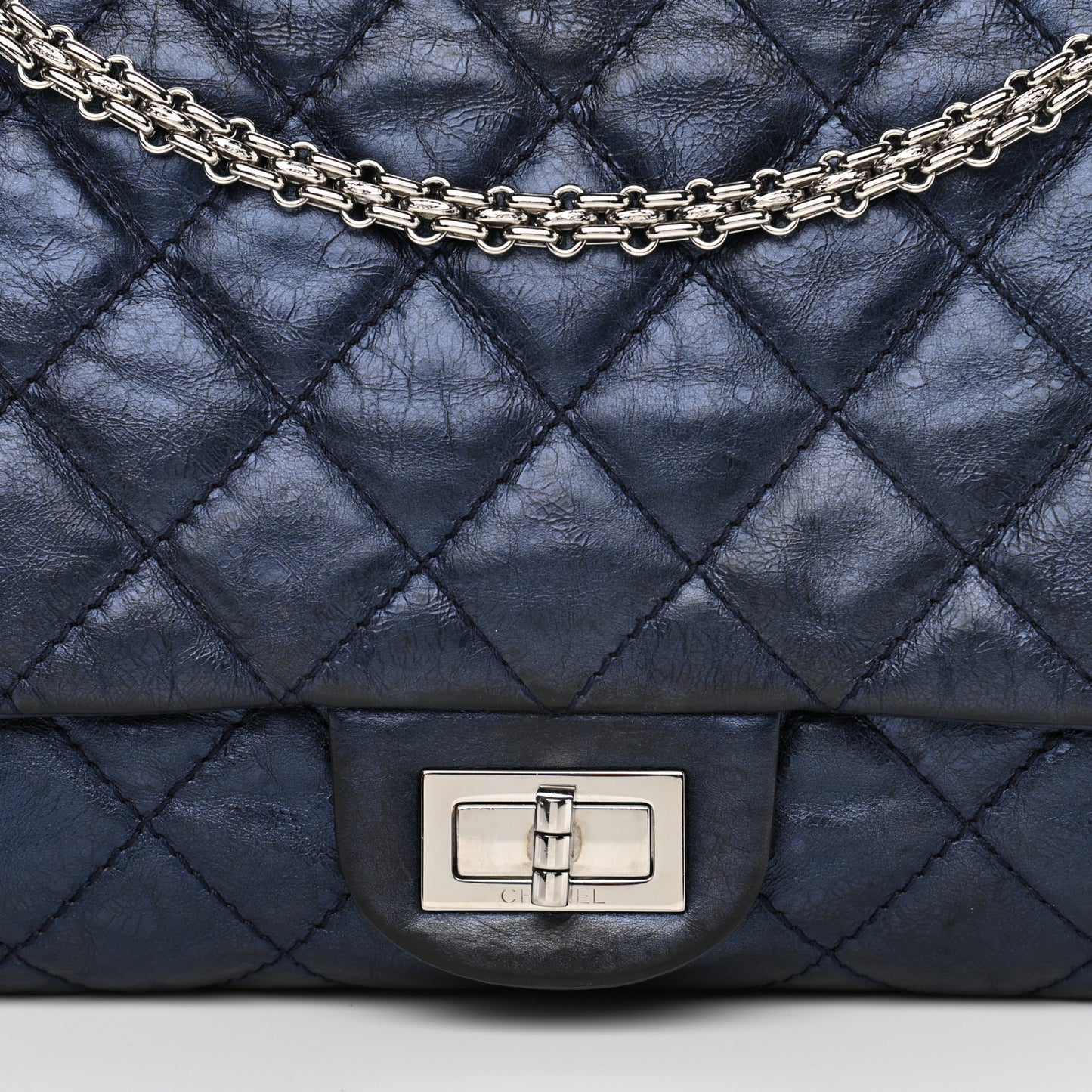Metallic Aged Calfskin Quilted 2.55 Reissue 227 Flap Blue