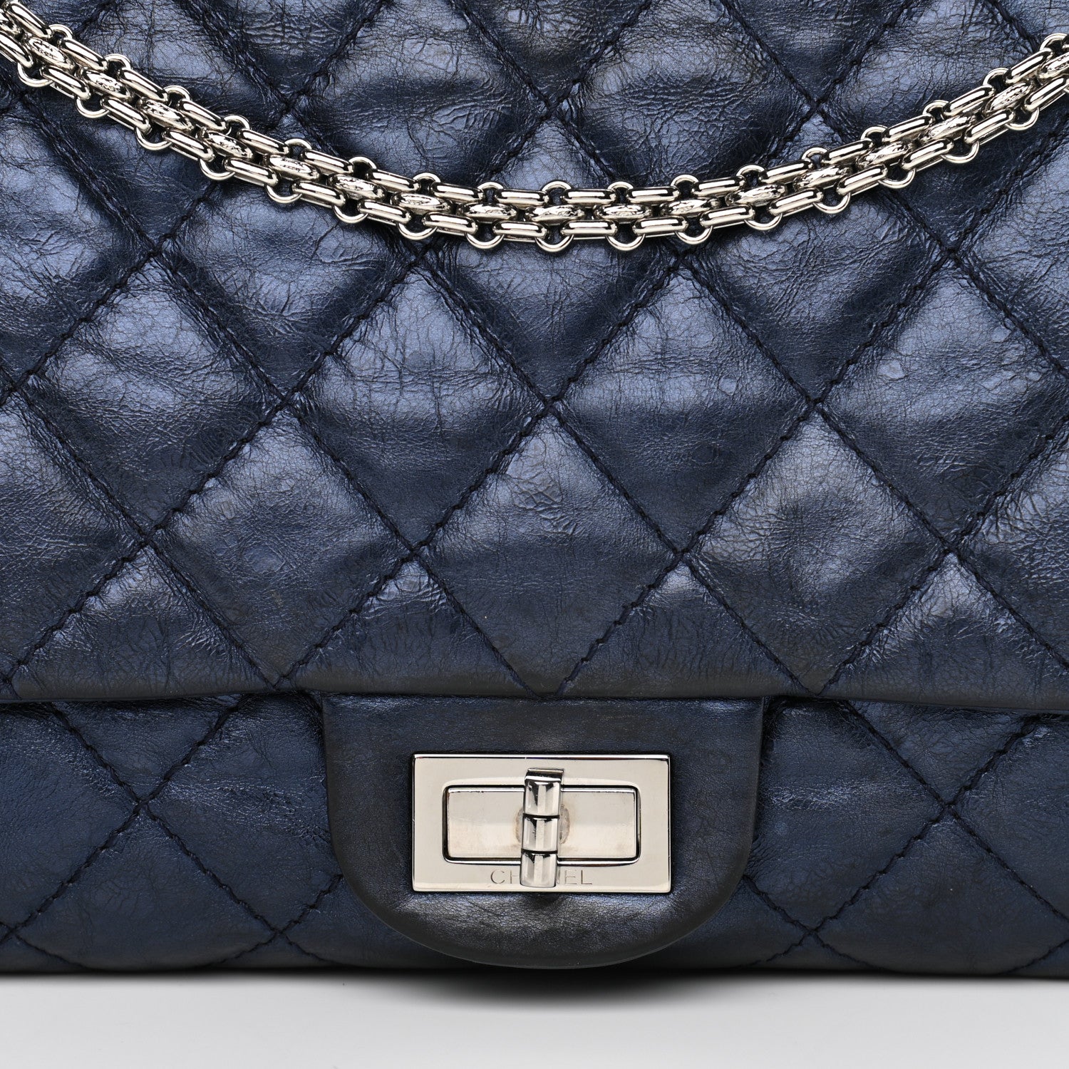 Chanel Metallic Aged Calfskin Quilted 2.55 Reissue 227 Flap Blue 8 of 11