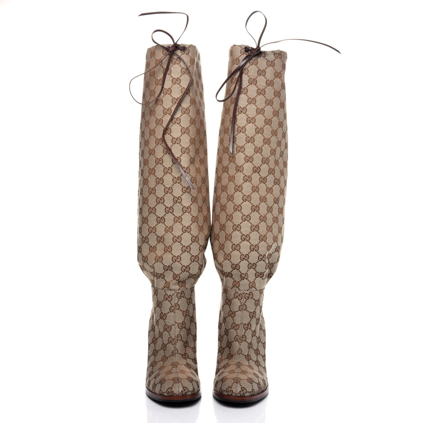 Monogram Lisa Mid Heel Boots 41 Beige Ebony