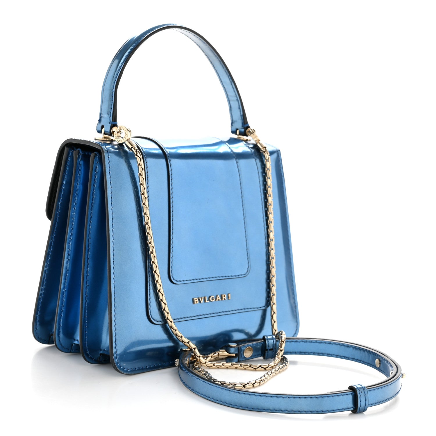 Bulgari Metallic Calfskin Serpenti Forever Top Handle Blue 2 of 15