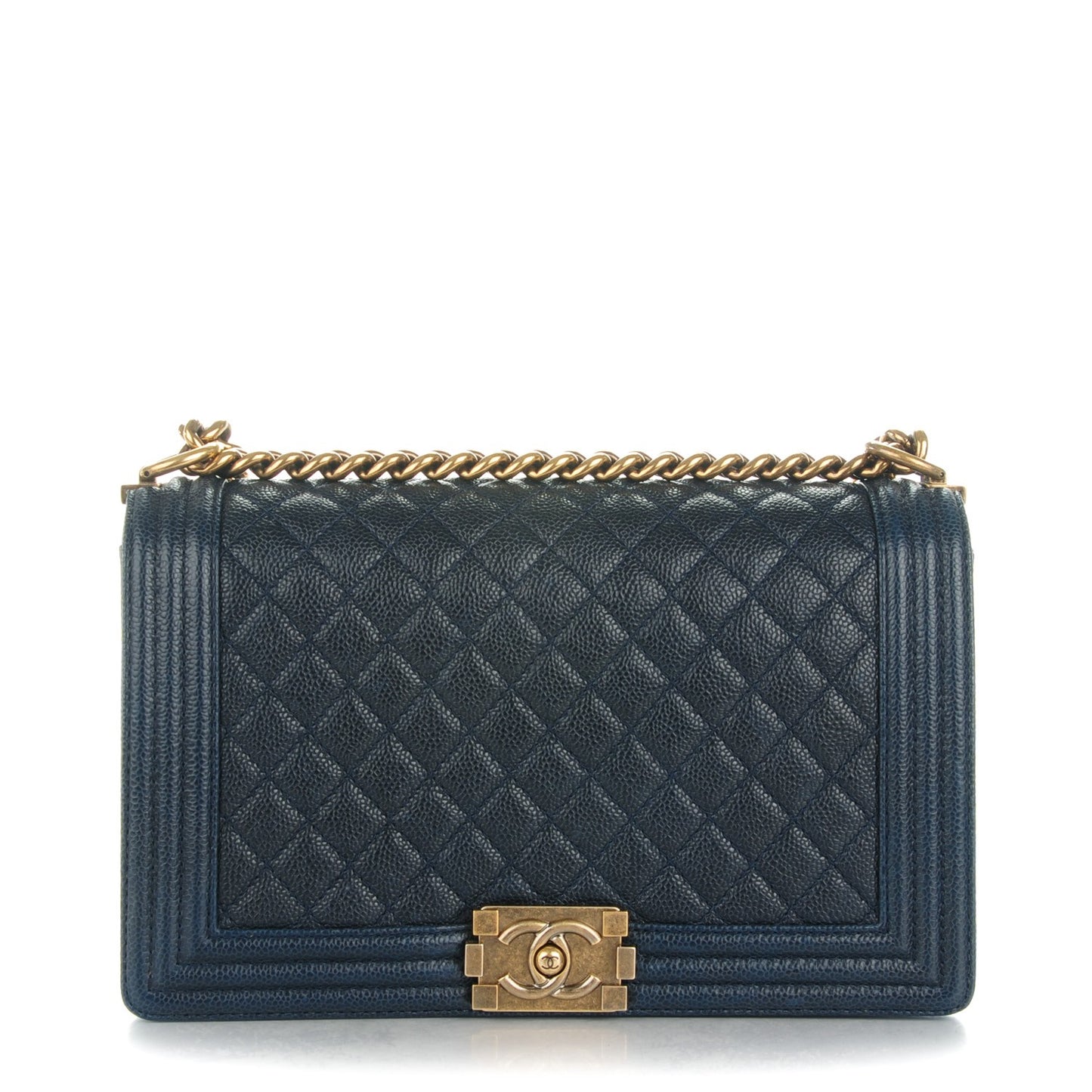 Caviar Quilted New Medium Boy Flap Dark Navy Blue
