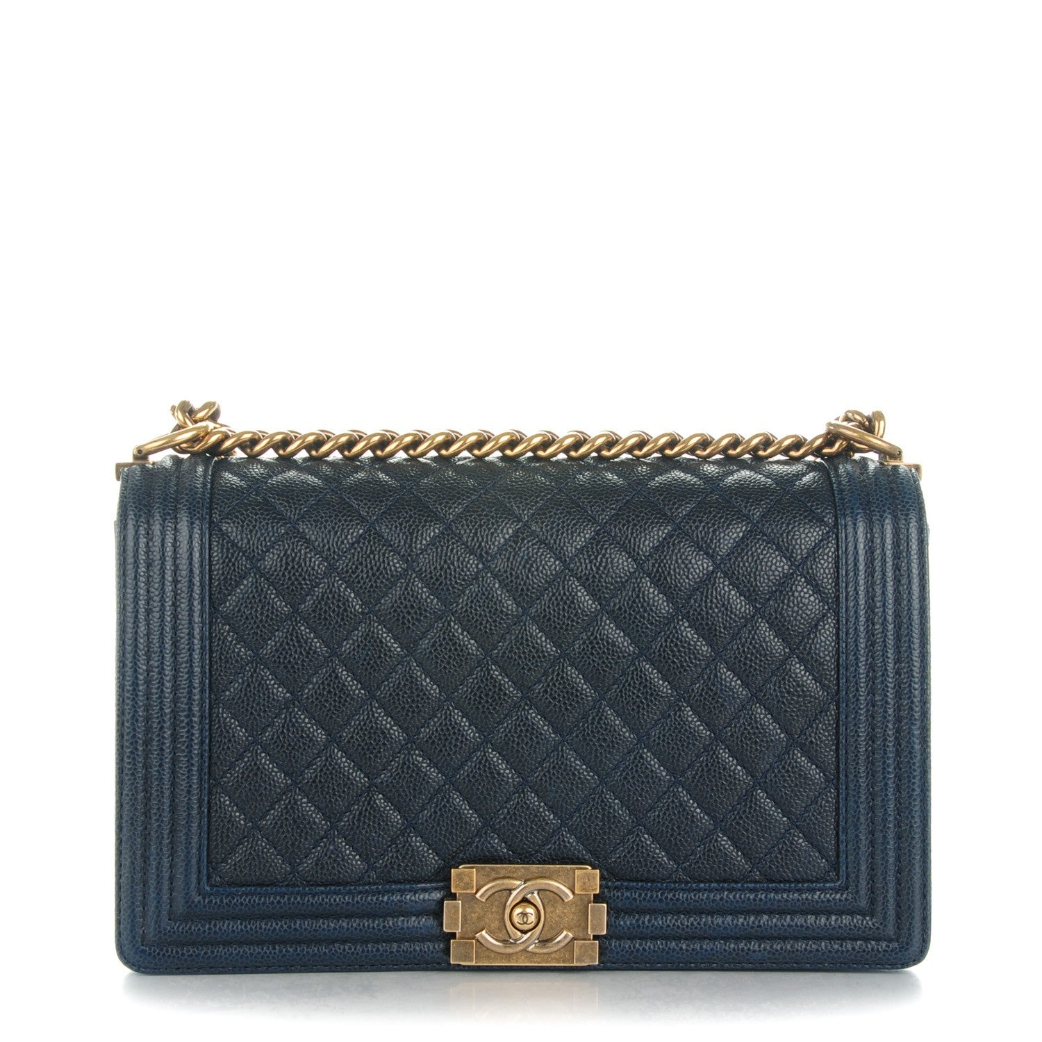 Chanel Caviar Quilted New Medium Boy Flap Dark Navy Blue 1 of 9