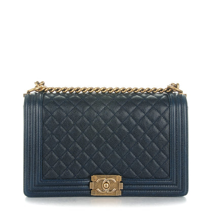 Chanel Caviar Quilted New Medium Boy Flap Dark Navy Blue 1 of 9
