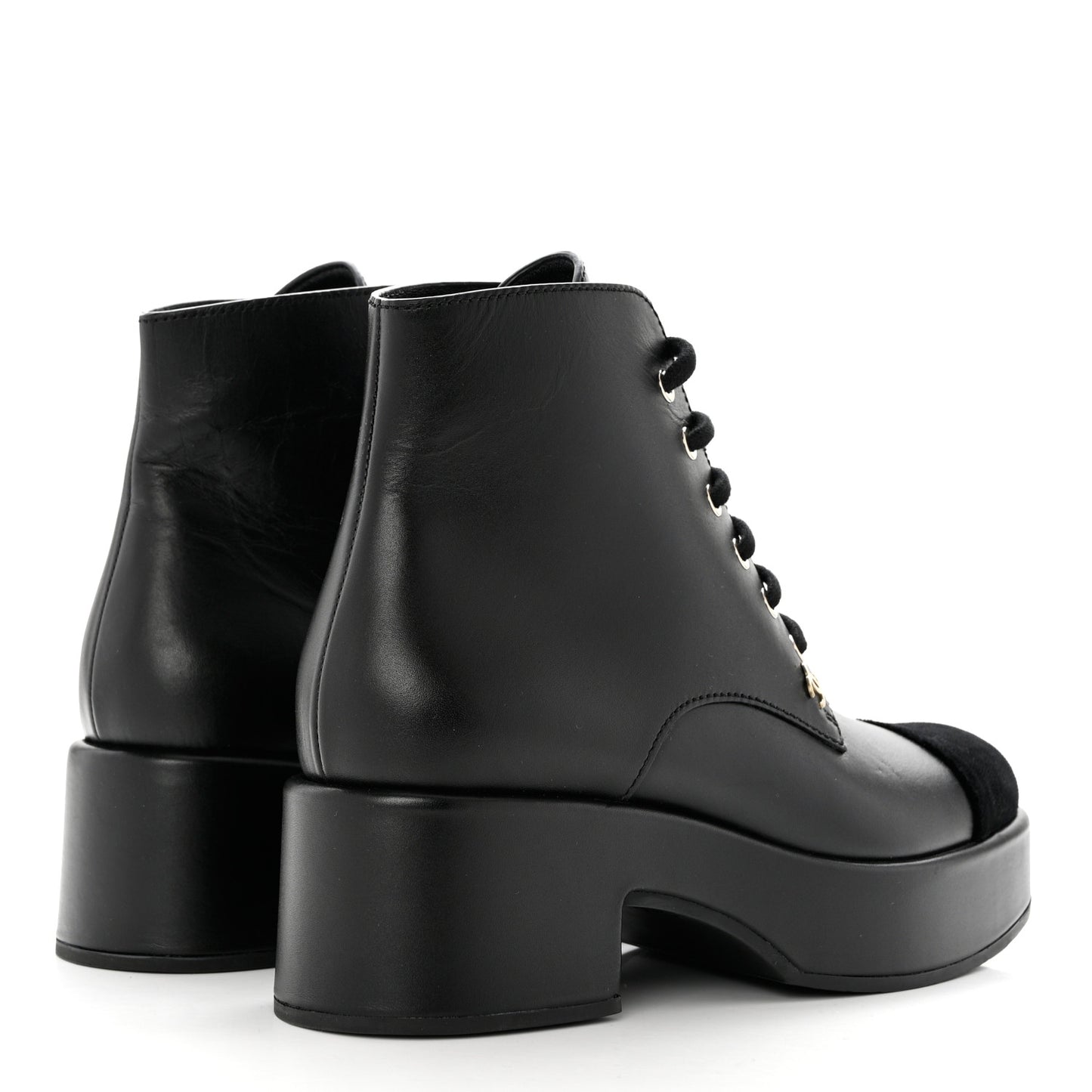 Calfskin Velvet CC Cap Toe Boots 38 Black