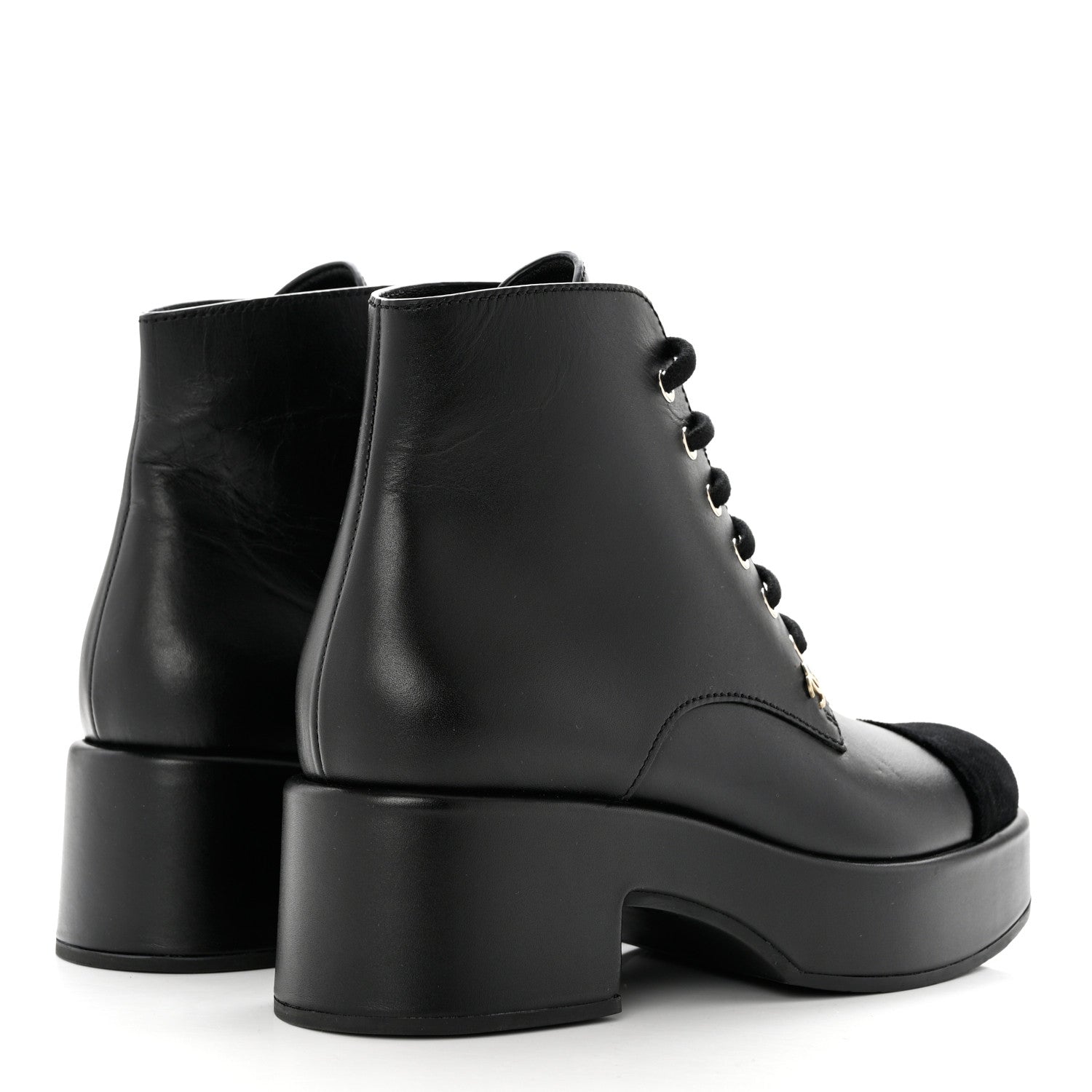 Chanel Calfskin Velvet CC Cap Toe Boots 38 Black 4 of 10