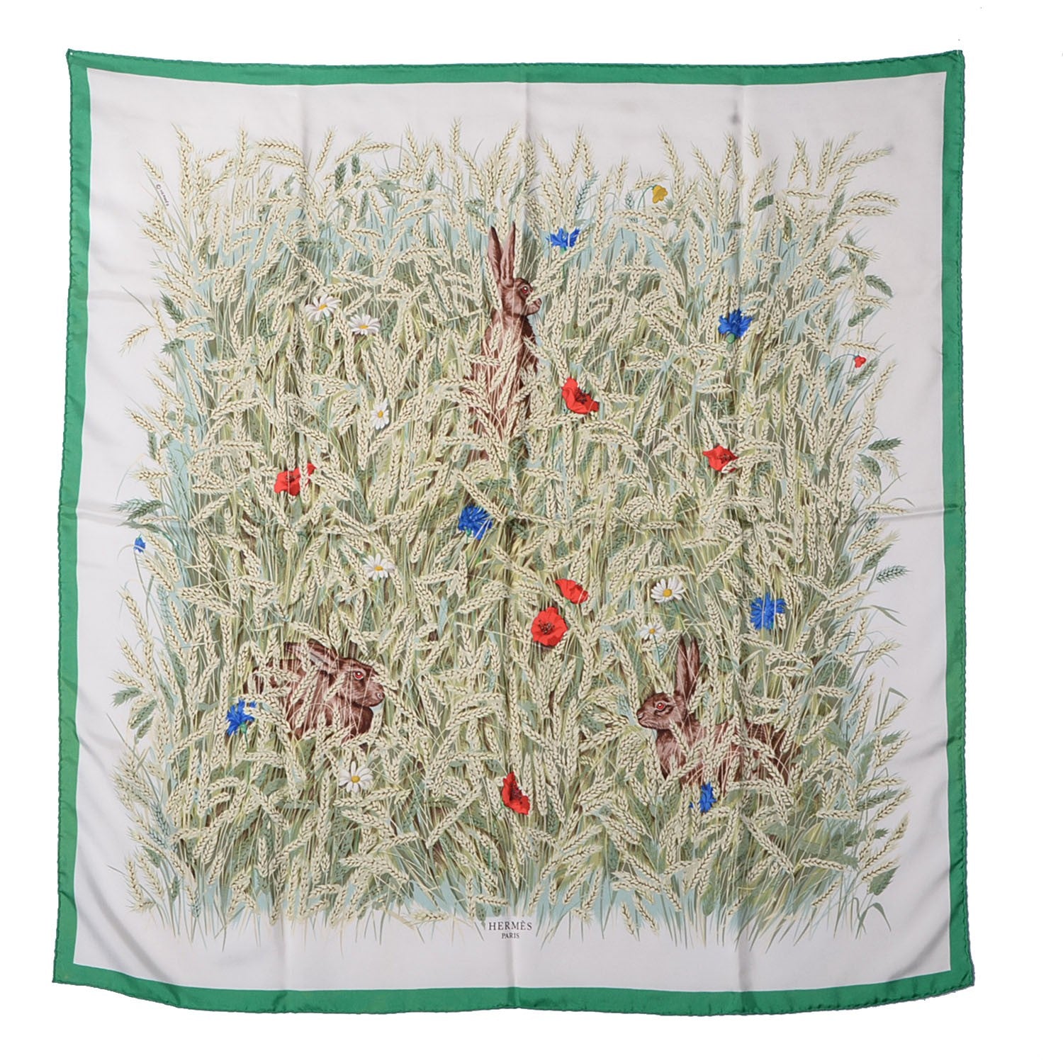 Hermes Silk Les Bles Scarf 90 Vert Blanc Creme 2 of 4