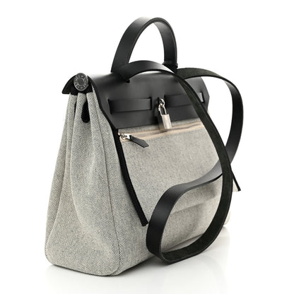 Hermes H Plume Canvas Vache Hunter Circuit Rider Hobnailed Herbag Zip Retourne 31 PM Black Ecru 4 of 12