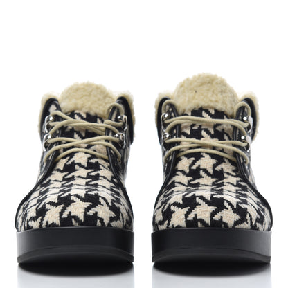 Gucci Optical Tweed Faux Shearling Houndstooth Victor Lace Up Ankle Boots 38 White Black 2 of 8