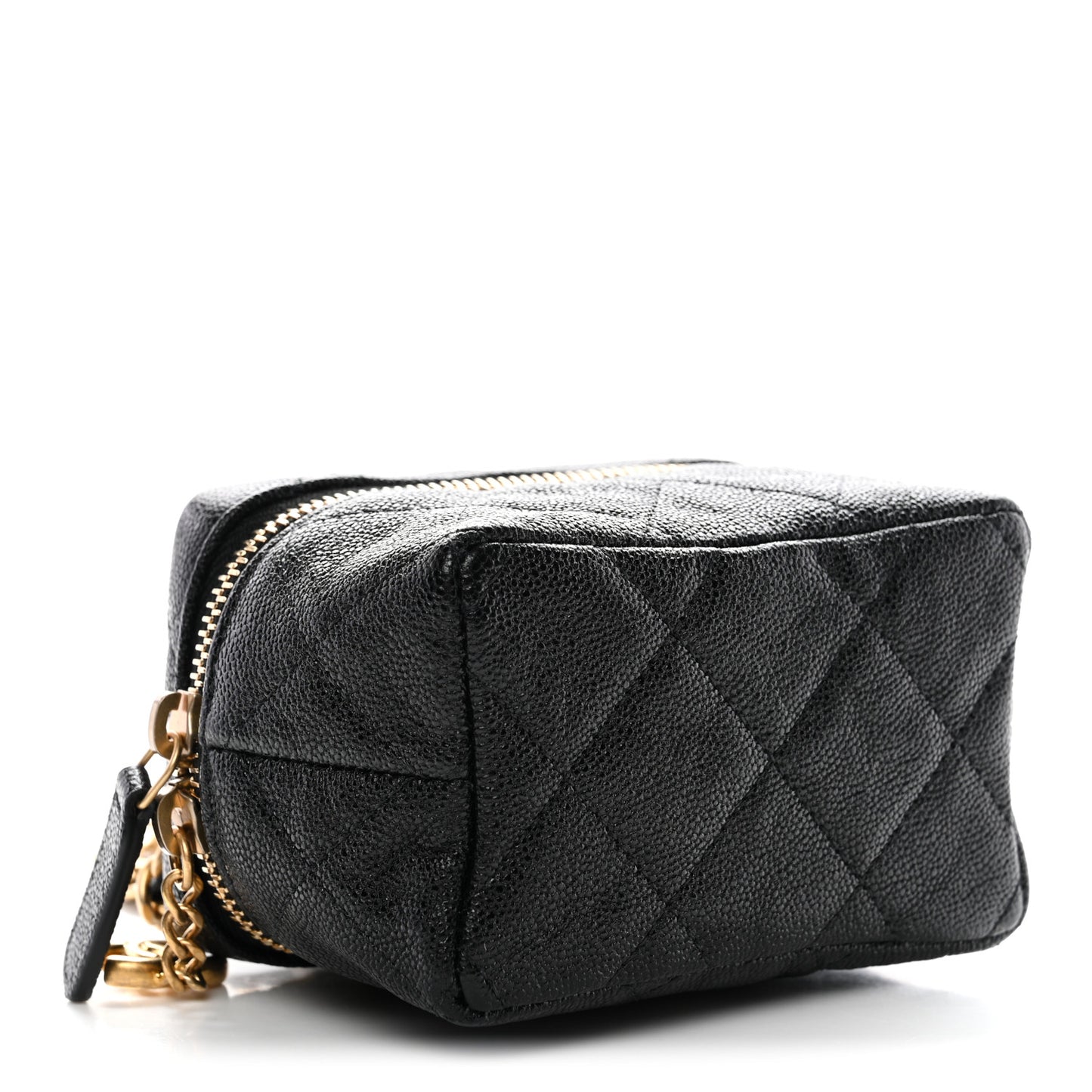 Caviar Quilted Mini Top Handle Vanity With Chain Black